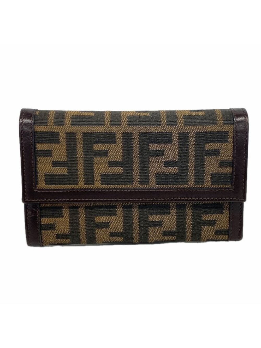 Fendi Trifold Wallet Zucca Nylon Canvas Brown Silver